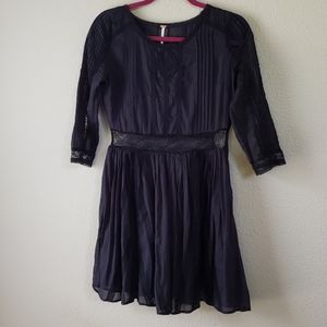 Free People Long Sleeve Lace Mini Dress Black